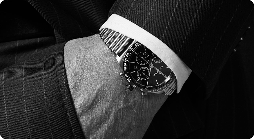 The finished watch on the wrist.
